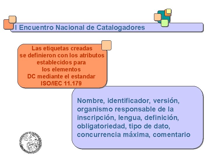 I Encuentro Nacional de Catalogadores Las etiquetas creadas se definieron con los atributos establecidos