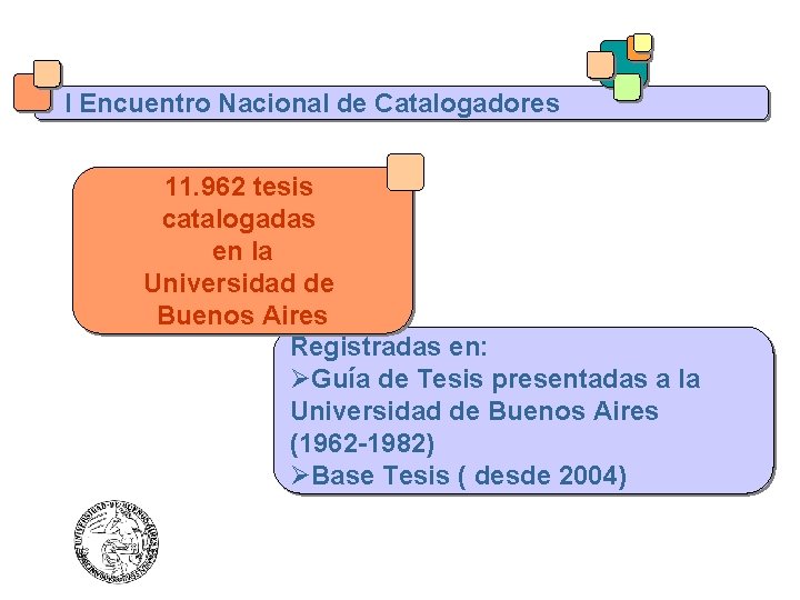 I Encuentro Nacional de Catalogadores 11. 962 tesis catalogadas en la Universidad de Buenos