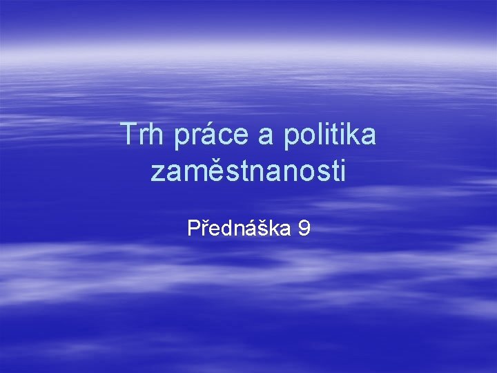 Trh práce a politika zaměstnanosti Přednáška 9 