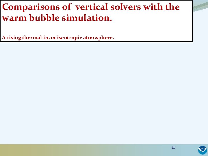 Comparisons of vertical solvers with the warm bubble simulation. A rising thermal in an