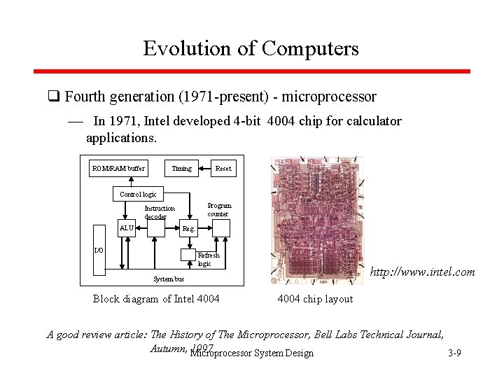 Evolution of Computers q Fourth generation (1971 -present) - microprocessor In 1971, Intel developed