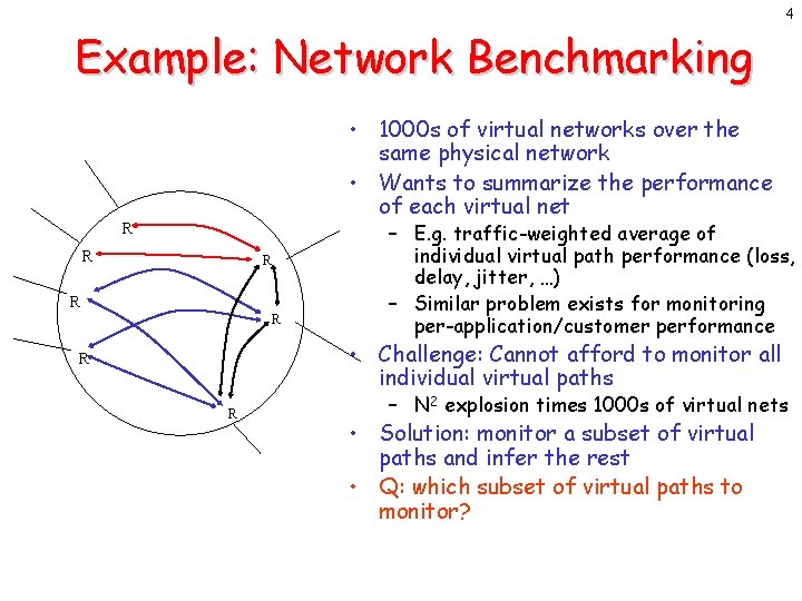 4 Example: Network Benchmarking • 1000 s of virtual networks over the same physical