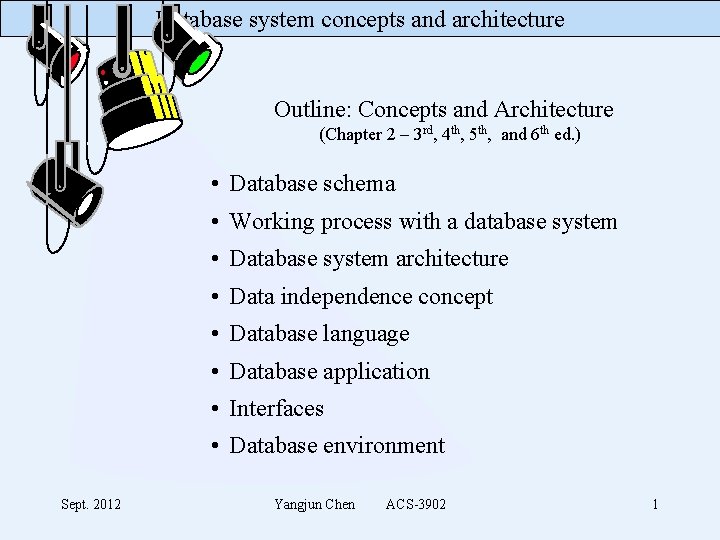 Database system concepts and architecture Outline: Concepts and Architecture (Chapter 2 – 3 rd,