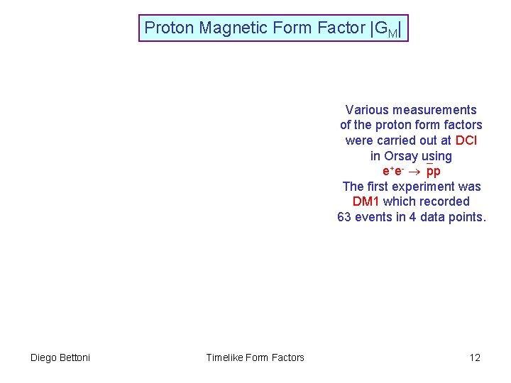 Proton Magnetic Form Factor |GM| Various measurements of the proton form factors were carried