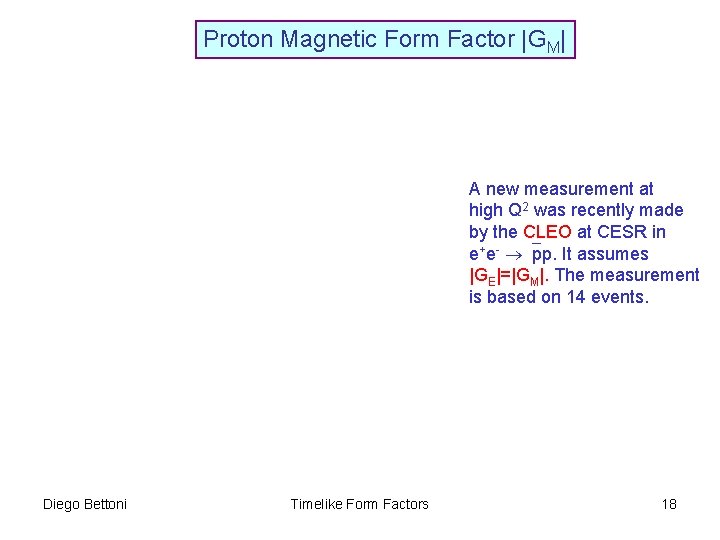 Proton Magnetic Form Factor |GM| A new measurement at high Q 2 was recently