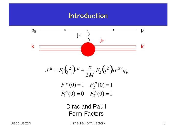 Introduction p 0 j p J k k Dirac and Pauli Form Factors Diego