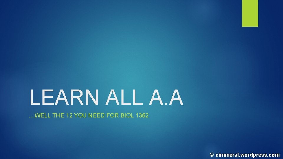 LEARN ALL A. A …WELL THE 12 YOU NEED FOR BIOL 1362 © cimmeral. LEARN ALL A. A …WELL THE 12 YOU NEED FOR BIOL 1362 © cimmeral.