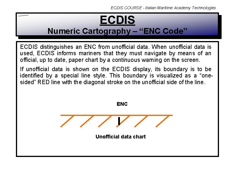 ECDIS COURSE - Italian Maritime Academy Technologies ECDIS Numeric Cartography – “ENC Code” ECDIS