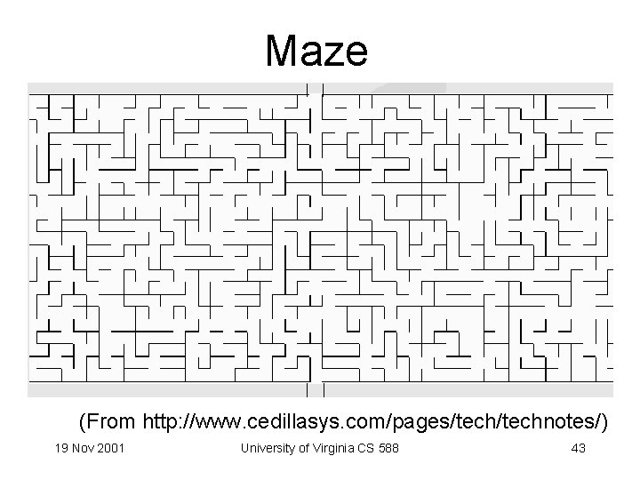 Maze (From http: //www. cedillasys. com/pages/technotes/) 19 Nov 2001 University of Virginia CS 588