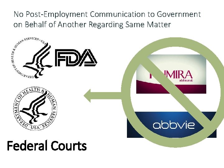 No Post-Employment Communication to Government on Behalf of Another Regarding Same Matter Federal Courts