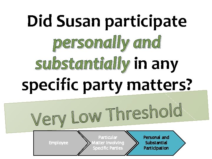 Did Susan participate personally and substantially in any specific party matters? d l o