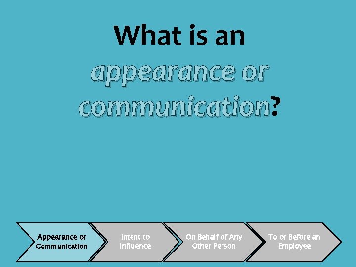 What is an appearance or communication? communication Appearance or Communication Intent to Influence On