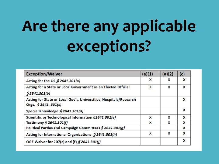 Are there any applicable exceptions? 