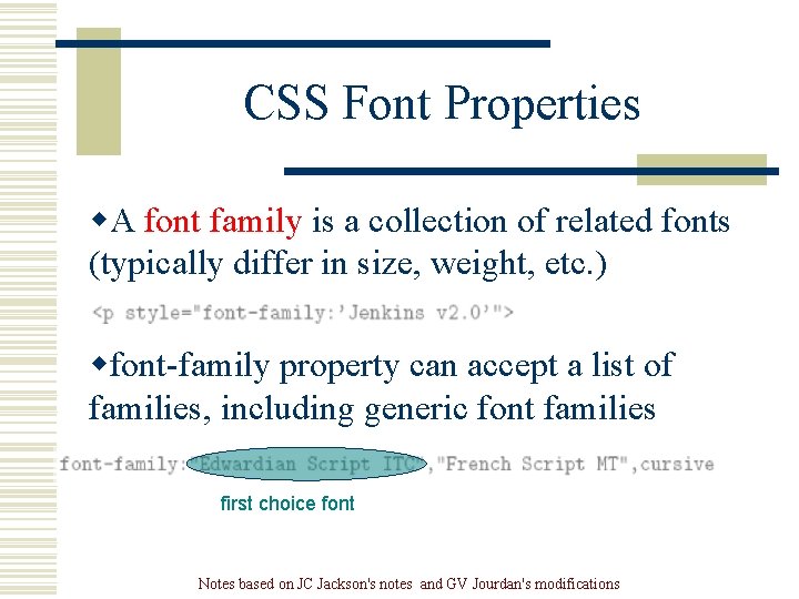 CSS Font Properties w. A font family is a collection of related fonts (typically CSS Font Properties w. A font family is a collection of related fonts (typically