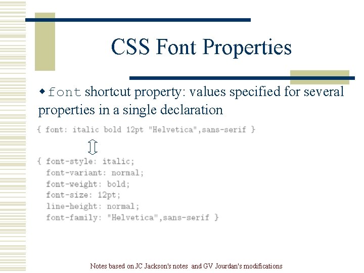 CSS Font Properties w font shortcut property: values specified for several properties in a CSS Font Properties w font shortcut property: values specified for several properties in a