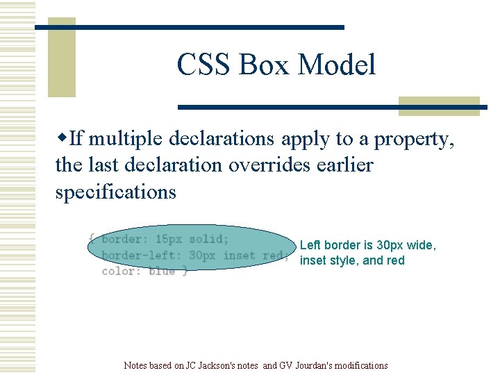 CSS Box Model w. If multiple declarations apply to a property, the last declaration CSS Box Model w. If multiple declarations apply to a property, the last declaration
