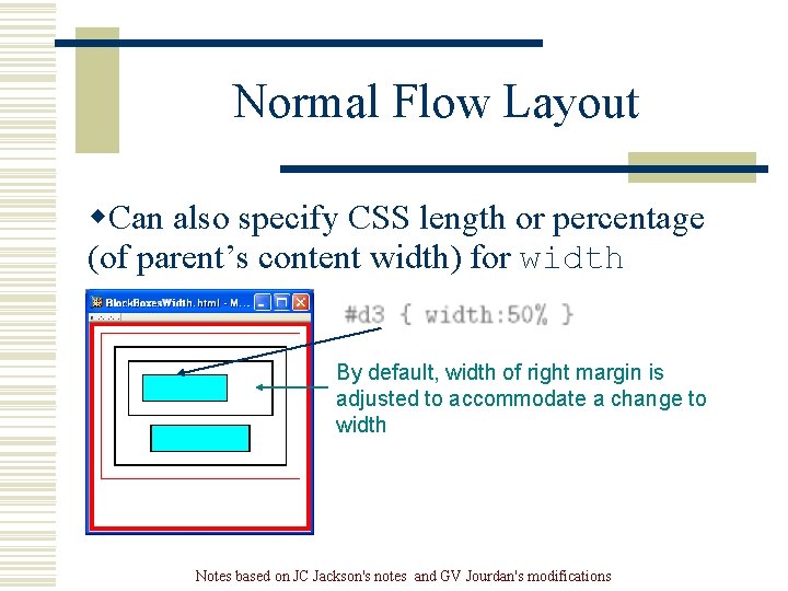 Normal Flow Layout w. Can also specify CSS length or percentage (of parent’s content Normal Flow Layout w. Can also specify CSS length or percentage (of parent’s content