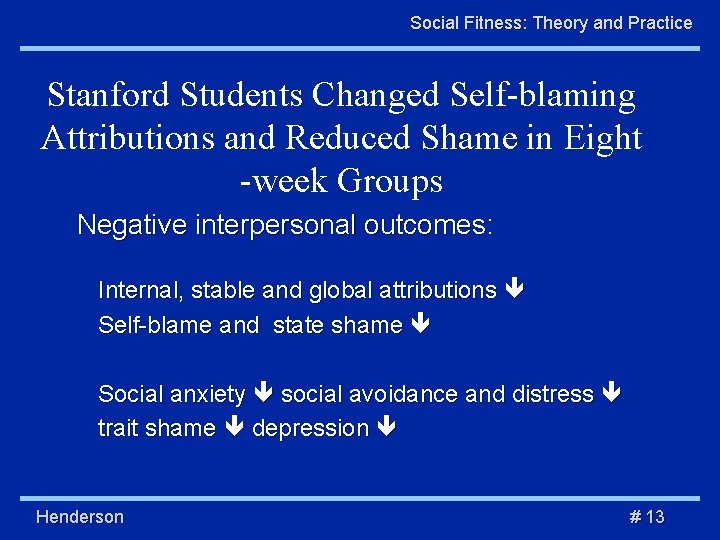 Social Fitness: Theory and Practice Stanford Students Changed Self-blaming Attributions and Reduced Shame in