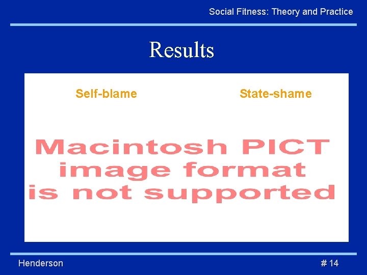 Social Fitness: Theory and Practice Results Self-blame Henderson State-shame # 14 