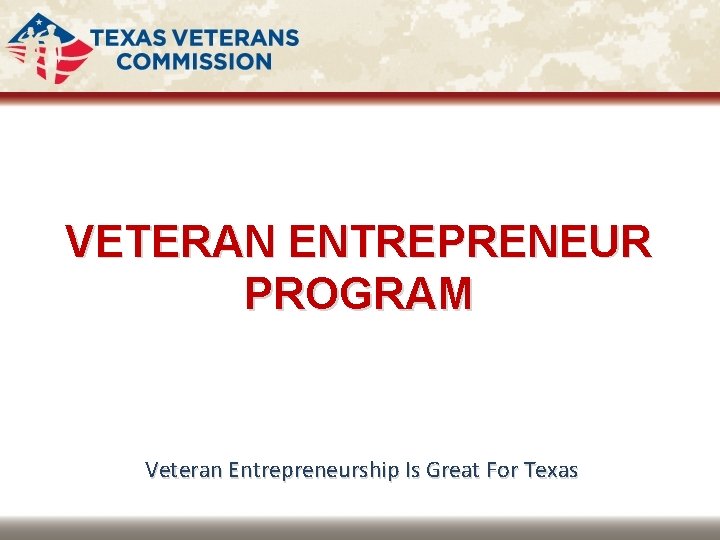 VETERAN ENTREPRENEUR PROGRAM Veteran Entrepreneurship Is Great For Texas 