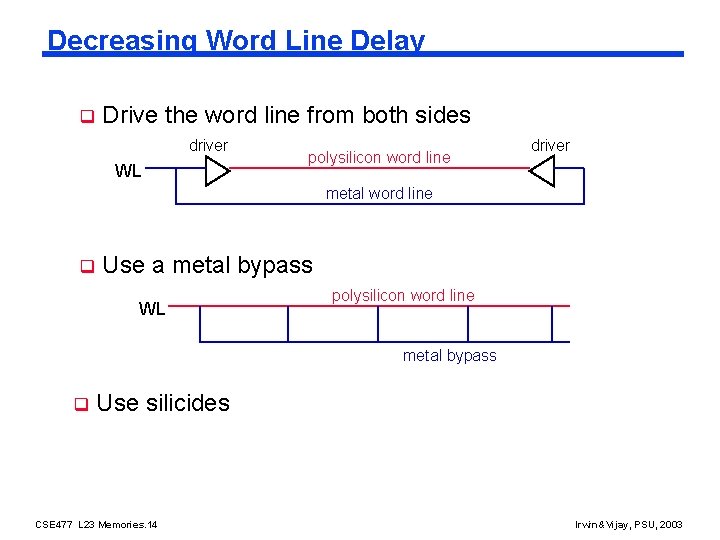 Decreasing Word Line Delay q Drive the word line from both sides driver WL