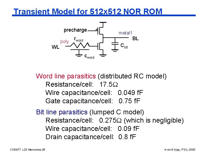 Transient Model for 512 x 512 NOR ROM precharge poly metal 1 rword BL