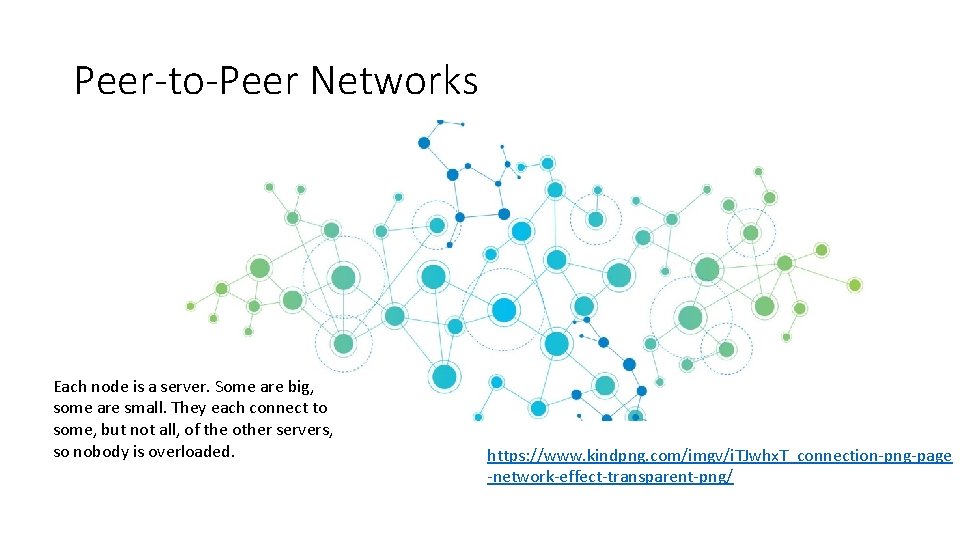 Peer-to-Peer Networks Each node is a server. Some are big, some are small. They