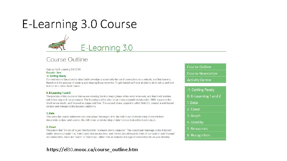 E-Learning 3. 0 Course https: //el 30. mooc. ca/course_outline. htm 