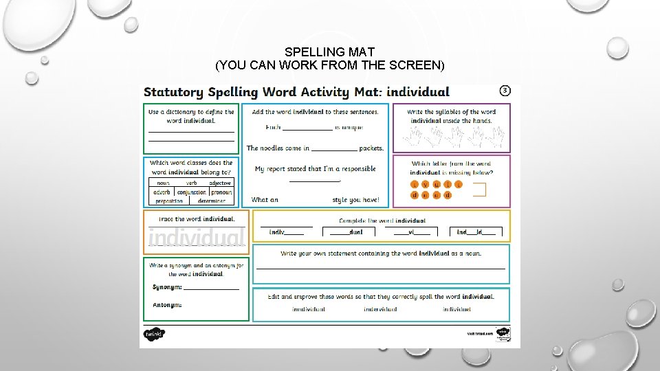 SPELLING MAT (YOU CAN WORK FROM THE SCREEN) 