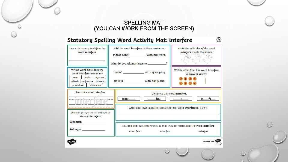 SPELLING MAT (YOU CAN WORK FROM THE SCREEN) 