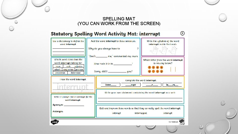 SPELLING MAT (YOU CAN WORK FROM THE SCREEN) 