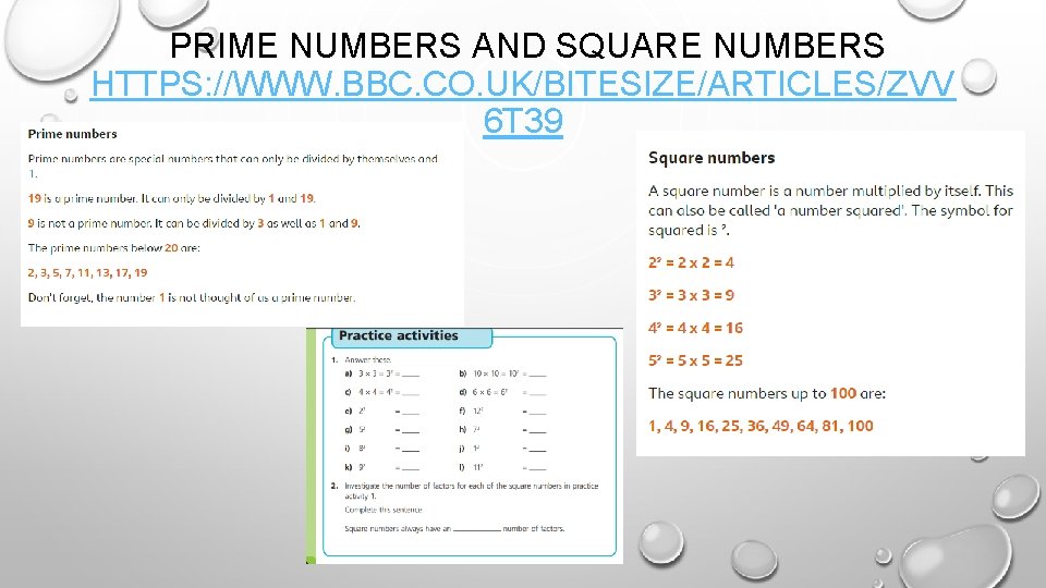 PRIME NUMBERS AND SQUARE NUMBERS HTTPS: //WWW. BBC. CO. UK/BITESIZE/ARTICLES/ZVV 6 T 39 