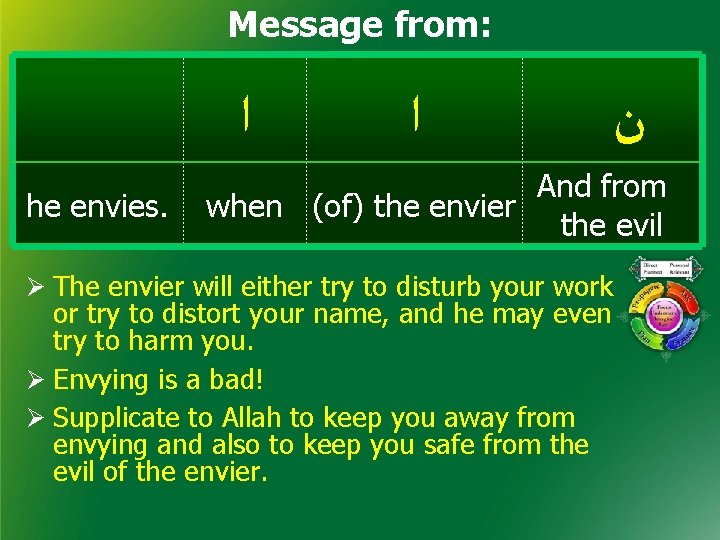 Message from: ﺍ he envies. ﺍ ﻥ And from when (of) the envier the
