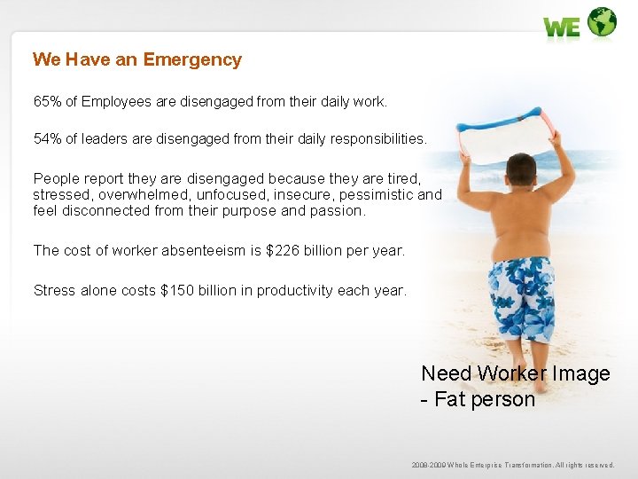 We Have an Emergency 65% of Employees are disengaged from their daily work. 54%
