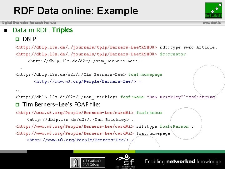 RDF Data online: Example Digital Enterprise Research Institute n www. deri. ie Data in