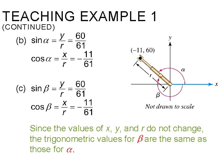 TEACHING EXAMPLE 1 (CONTINUED) (b) (c) Since the values of x, y, and r