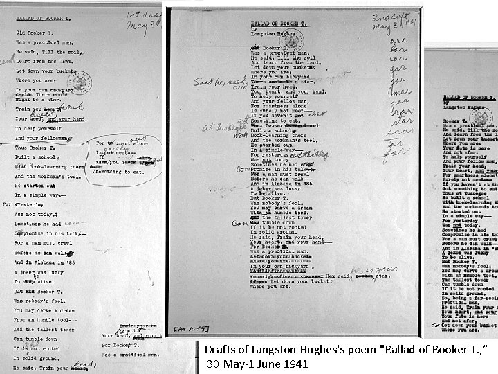 Drafts of Langston Hughes's poem "Ballad of Booker T. , ” 30 May-1 June