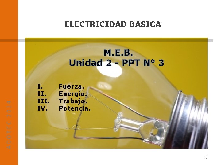 ELECTRICIDAD BÁSICA ADOTEC 2014 M. E. B. Unidad 2 - PPT N° 3 I.