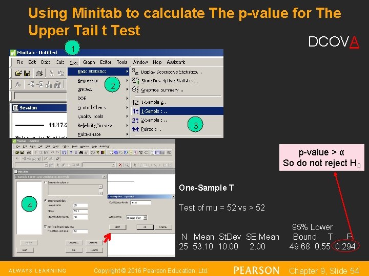 Using Minitab to calculate The p-value for The Upper Tail t Test DCOVA 1
