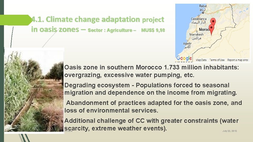 4. 1. Climate change adaptation project in oasis zones – Sector : Agriculture –