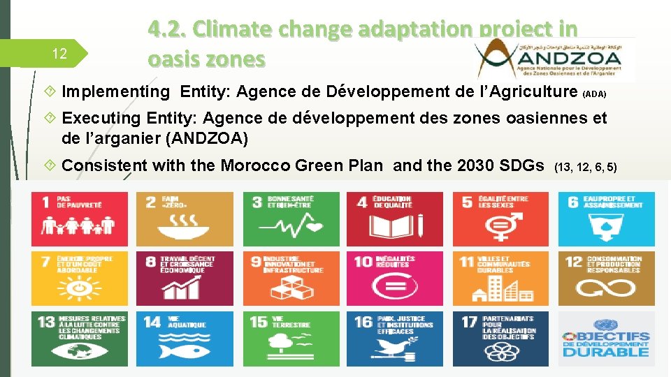 12 4. 2. Climate change adaptation project in oasis zones Implementing Entity: Agence de