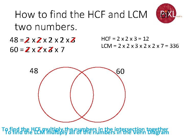 How to find the HCF and LCM two numbers. 48 = 2 x 2