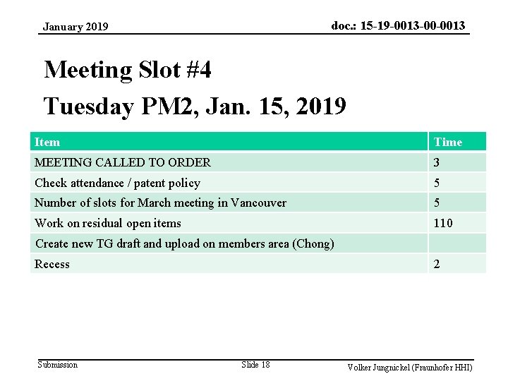 doc. : 15 -19 -0013 -00 -0013 January 2019 Meeting Slot #4 Tuesday PM