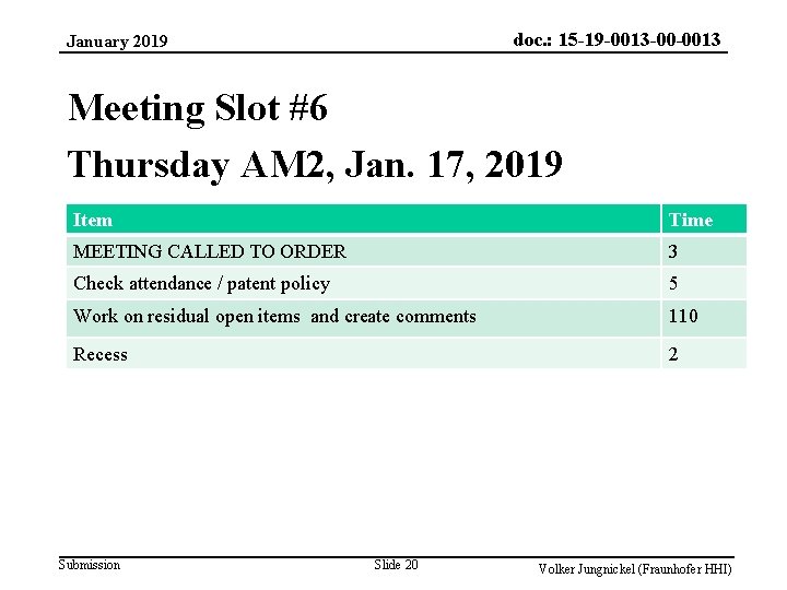doc. : 15 -19 -0013 -00 -0013 January 2019 Meeting Slot #6 Thursday AM