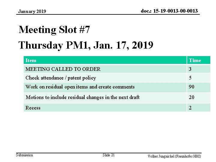 doc. : 15 -19 -0013 -00 -0013 January 2019 Meeting Slot #7 Thursday PM