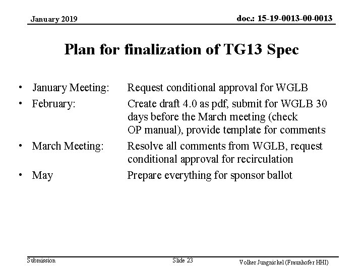 doc. : 15 -19 -0013 -00 -0013 January 2019 Plan for finalization of TG
