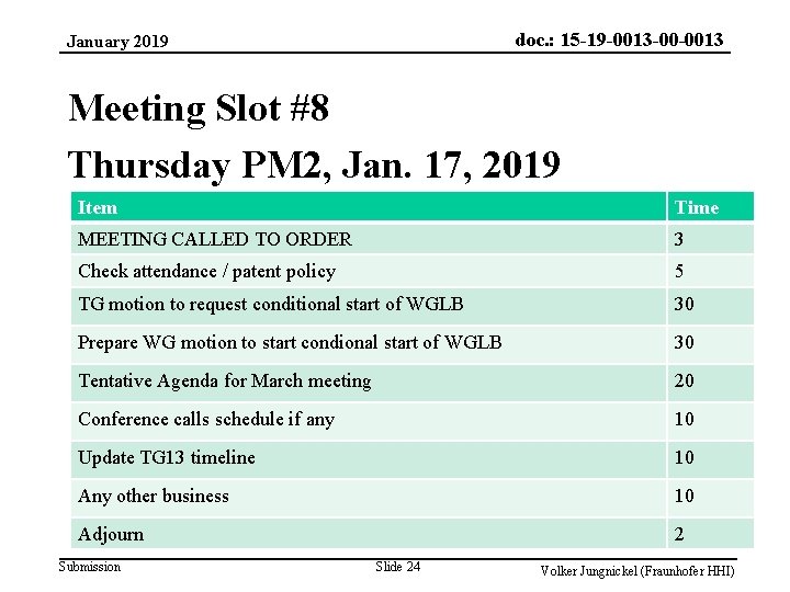 doc. : 15 -19 -0013 -00 -0013 January 2019 Meeting Slot #8 Thursday PM