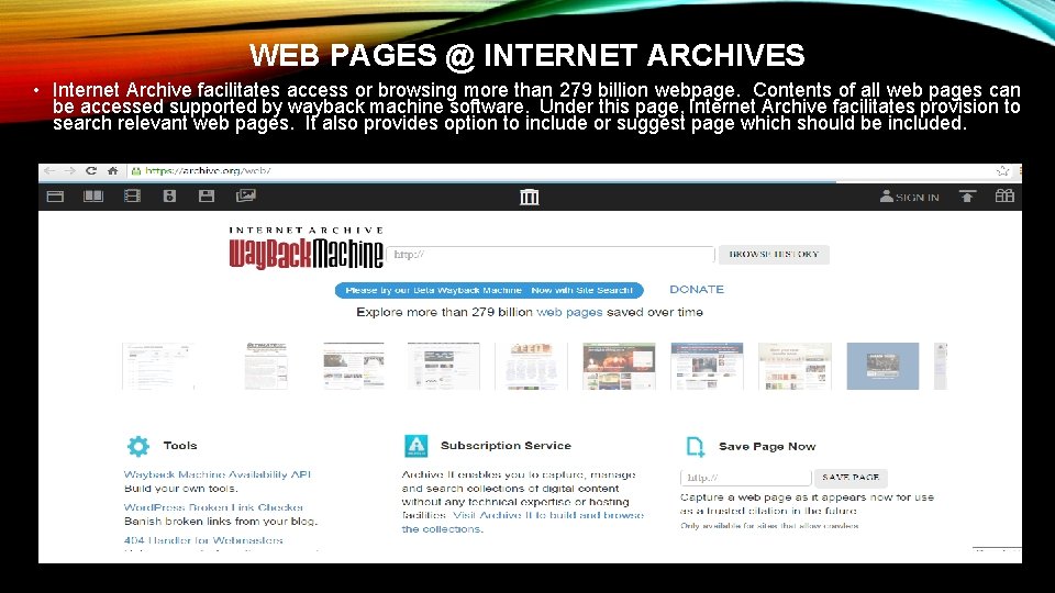 WEB PAGES @ INTERNET ARCHIVES • Internet Archive facilitates access or browsing more than WEB PAGES @ INTERNET ARCHIVES • Internet Archive facilitates access or browsing more than