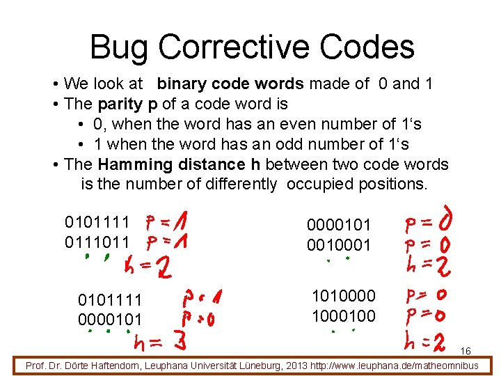 Bug Corrective Codes • We look at binary code words made of 0 and
