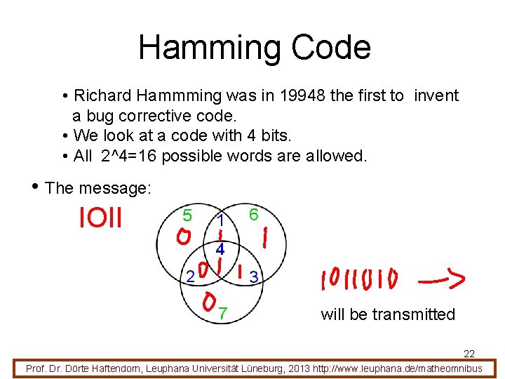 Hamming Code • Richard Hammming was in 19948 the first to invent a bug